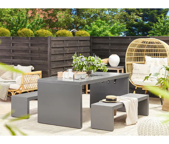 Mesa de jardín de cemento reforzado gris 180 x 90 cm TARANTO con Sistema de Drenaje