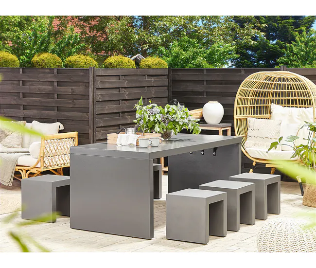 Mesa de jardín de cemento reforzado gris 180 x 90 cm TARANTO con Sistema de Drenaje