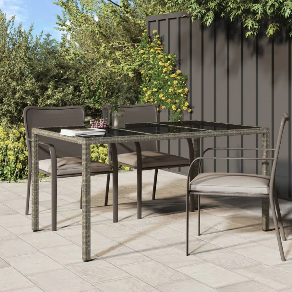 Mesa jardín vidrio templado ratán sintético 150x90x75 cm gris es2721