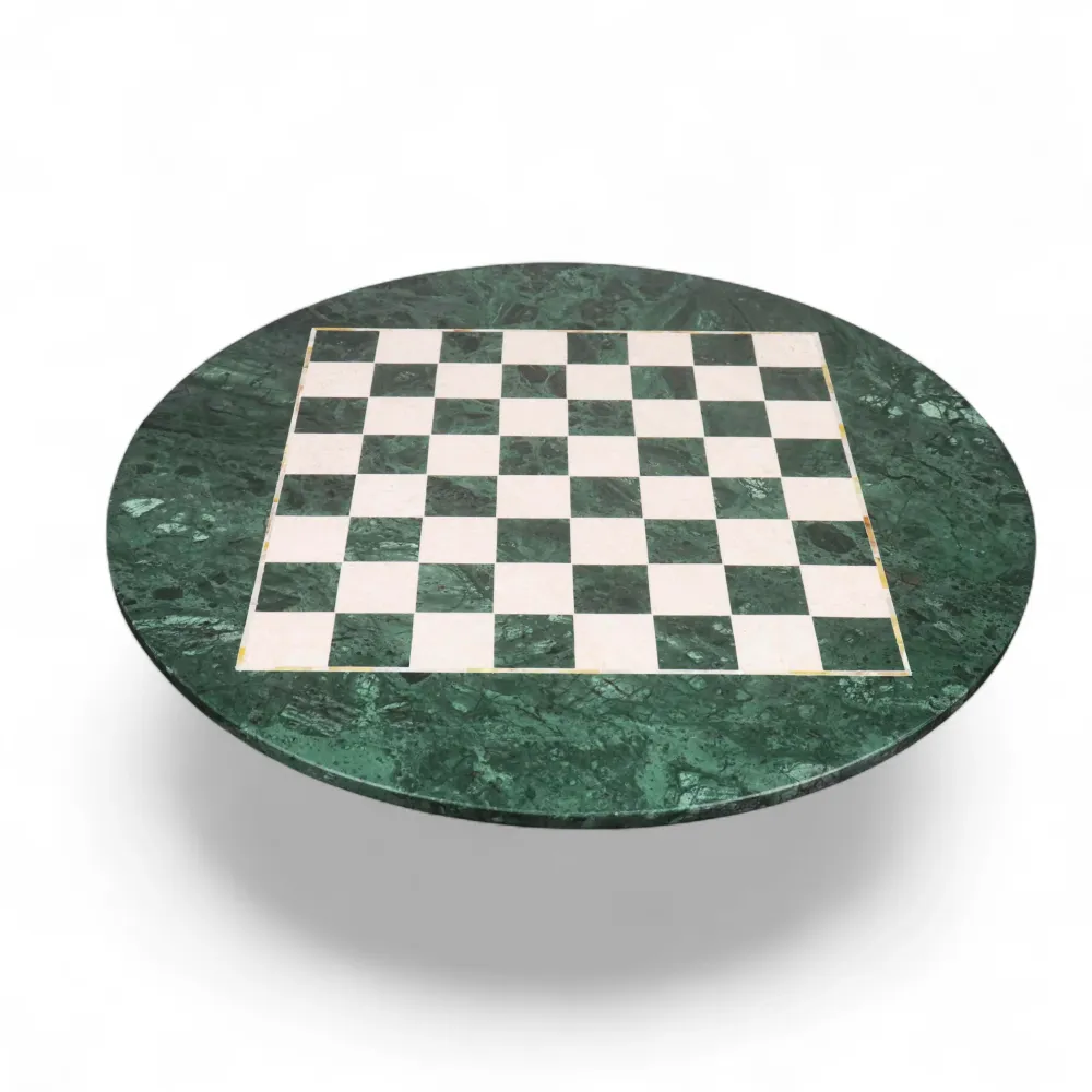 Tablero de ajedrez redondo de mármol de lujo de 24" - Piedra semipreciosa verde y blanca y Almacenamiento Integrado - Acer...