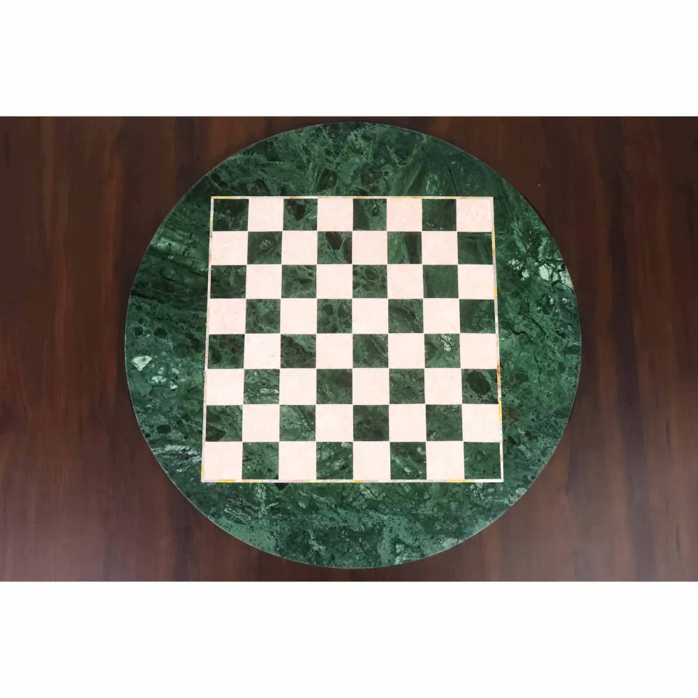Tablero de ajedrez redondo de mármol de lujo de 24" - Piedra semipreciosa verde y blanca y Almacenamiento Integrado - Acer...