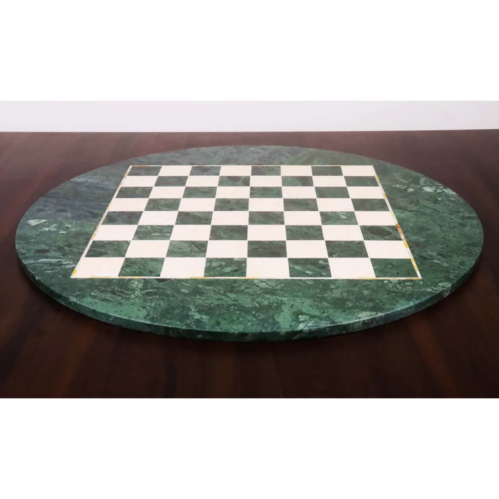 Tablero de ajedrez redondo de mármol de lujo de 24" - Piedra semipreciosa verde y blanca y Almacenamiento Integrado - Acer...