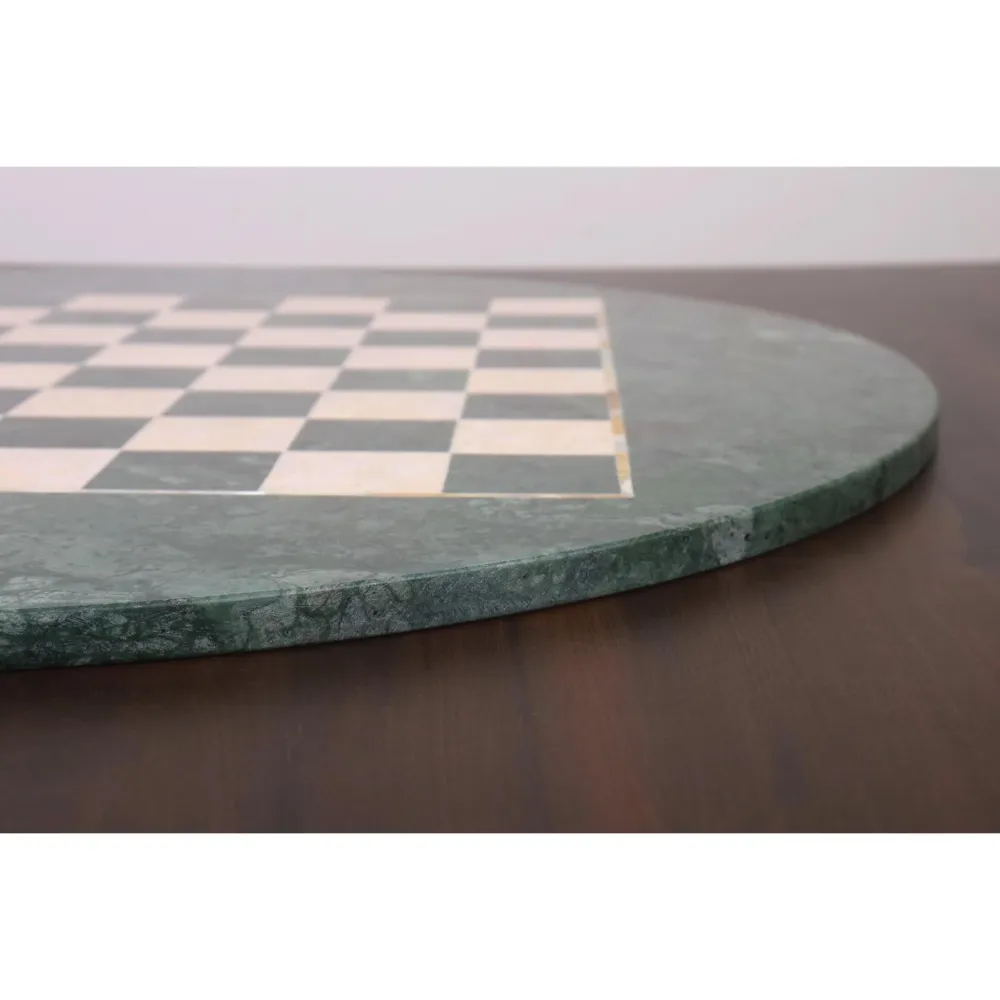 Tablero de ajedrez redondo de mármol de lujo de 24" - Piedra semipreciosa verde y blanca y Almacenamiento Integrado - Acer...