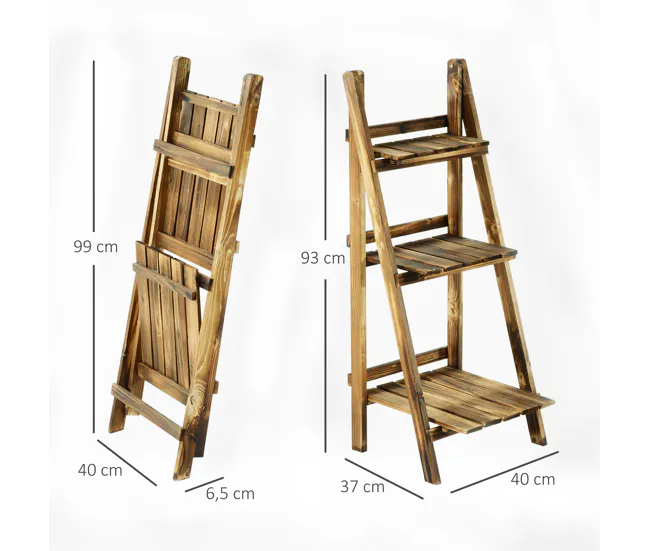 Outsunny Soporte para Plantas de Madera de 3 Niveles Estanterí para Plantas Plegable Soporte para Macetas para Interior y...