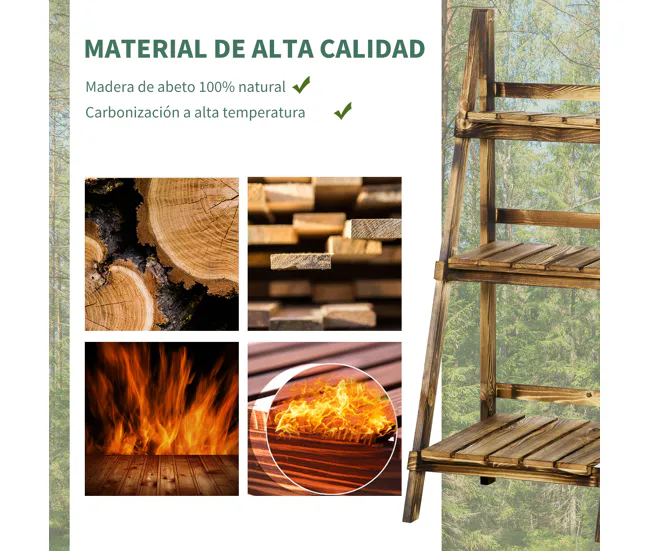 Outsunny Soporte para Plantas de Madera de 3 Niveles Estanterí para Plantas Plegable Soporte para Macetas para Interior y...