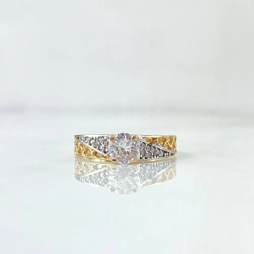 Anillo Solitario Destello Enmallado 2.7gr / T5 1/4 / Circones Blancos Dos Oros Amarillo Blanco 18K