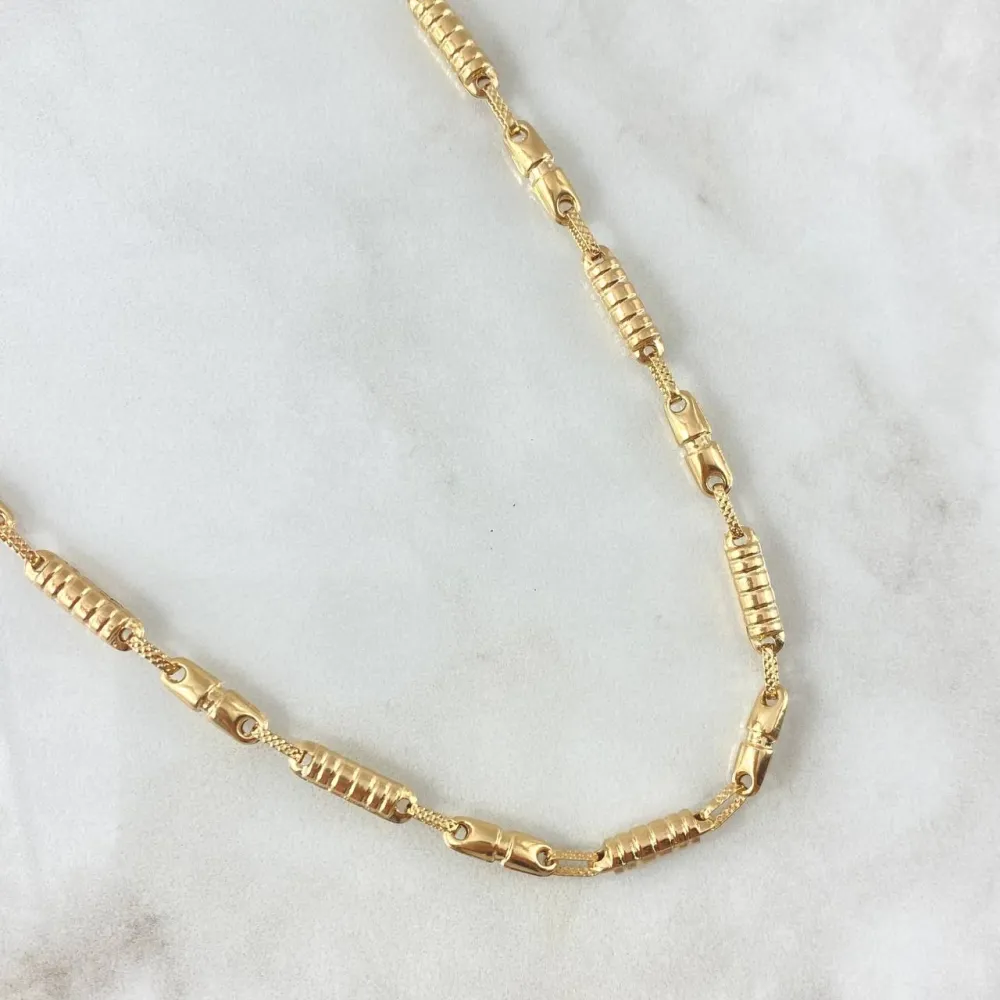 Cadena Rustica Barril Rayado 13.9gr / 60cm / 4mm Oro Amarillo 18K © Compatible con Sistemas de Zonas