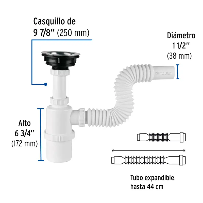Céspol de bote con contracanasta de acero inoxidable para fregadero, 49506 foset ce 292