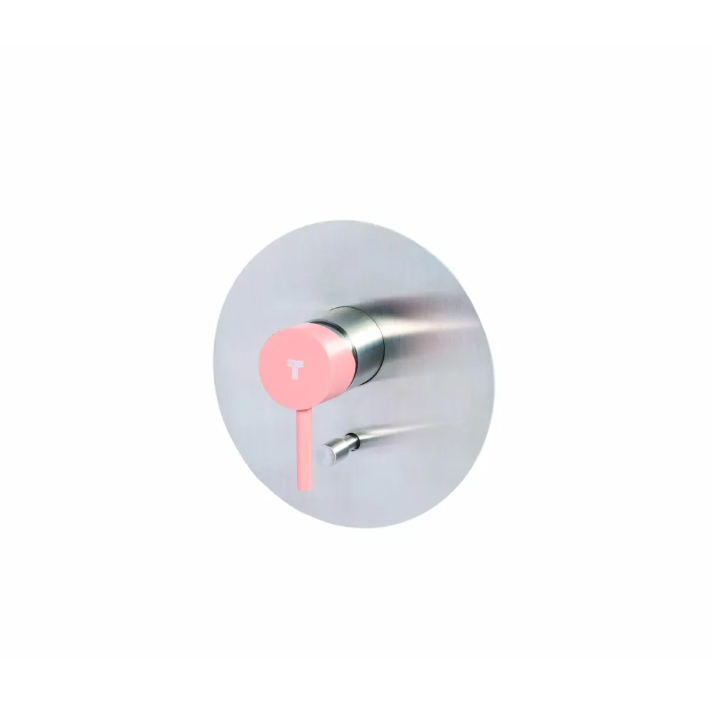 Grifo mezclador de ducha empotrado con desviador de dos vías en acero inoxidable Acabado cepillado con manija color rosa p...
