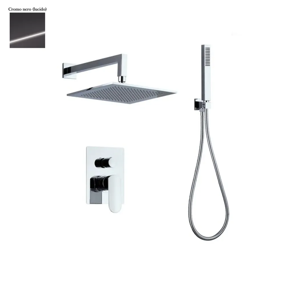 Juego de ducha compuesto por cabezal Parigi, ducha y adaptable y desviador 2 vías cromo negro