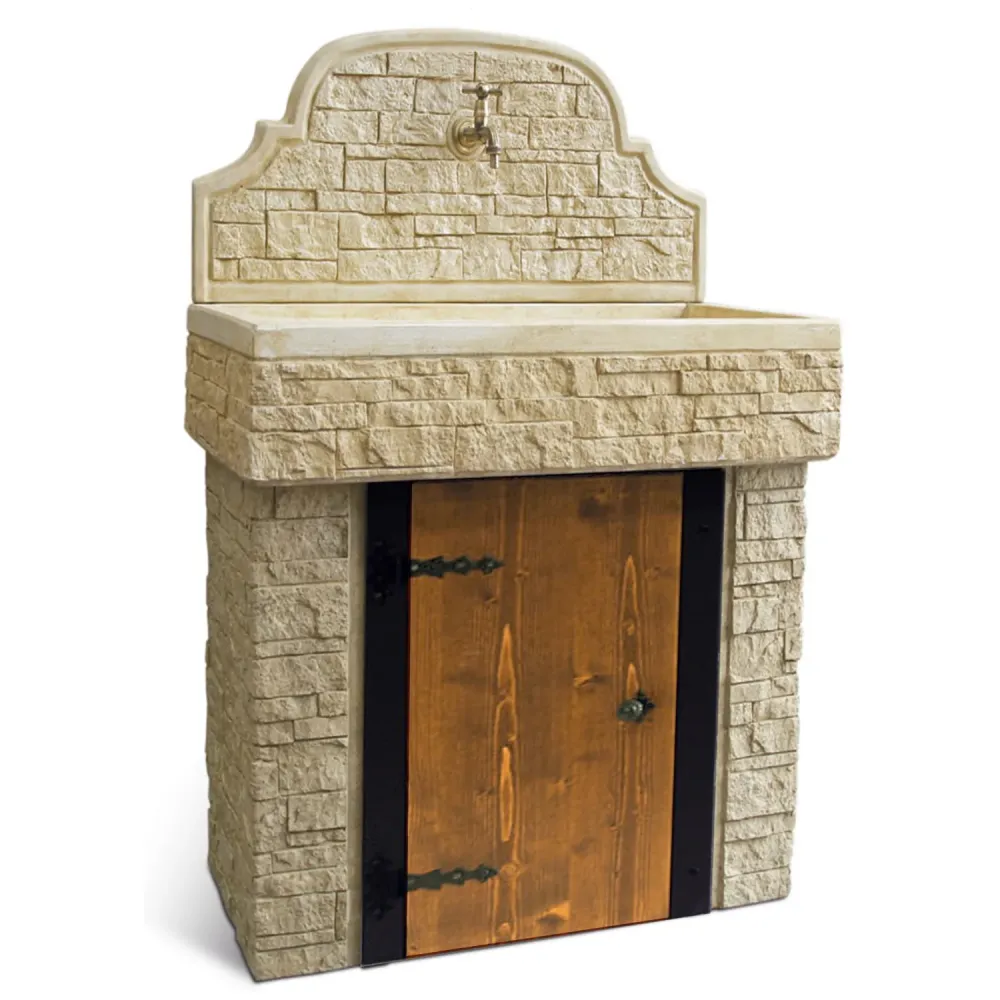 Lavabo de jardín con protector contra salpicaduras y soporte de cemento con puerta cm 80 modelo Serapo Avellana