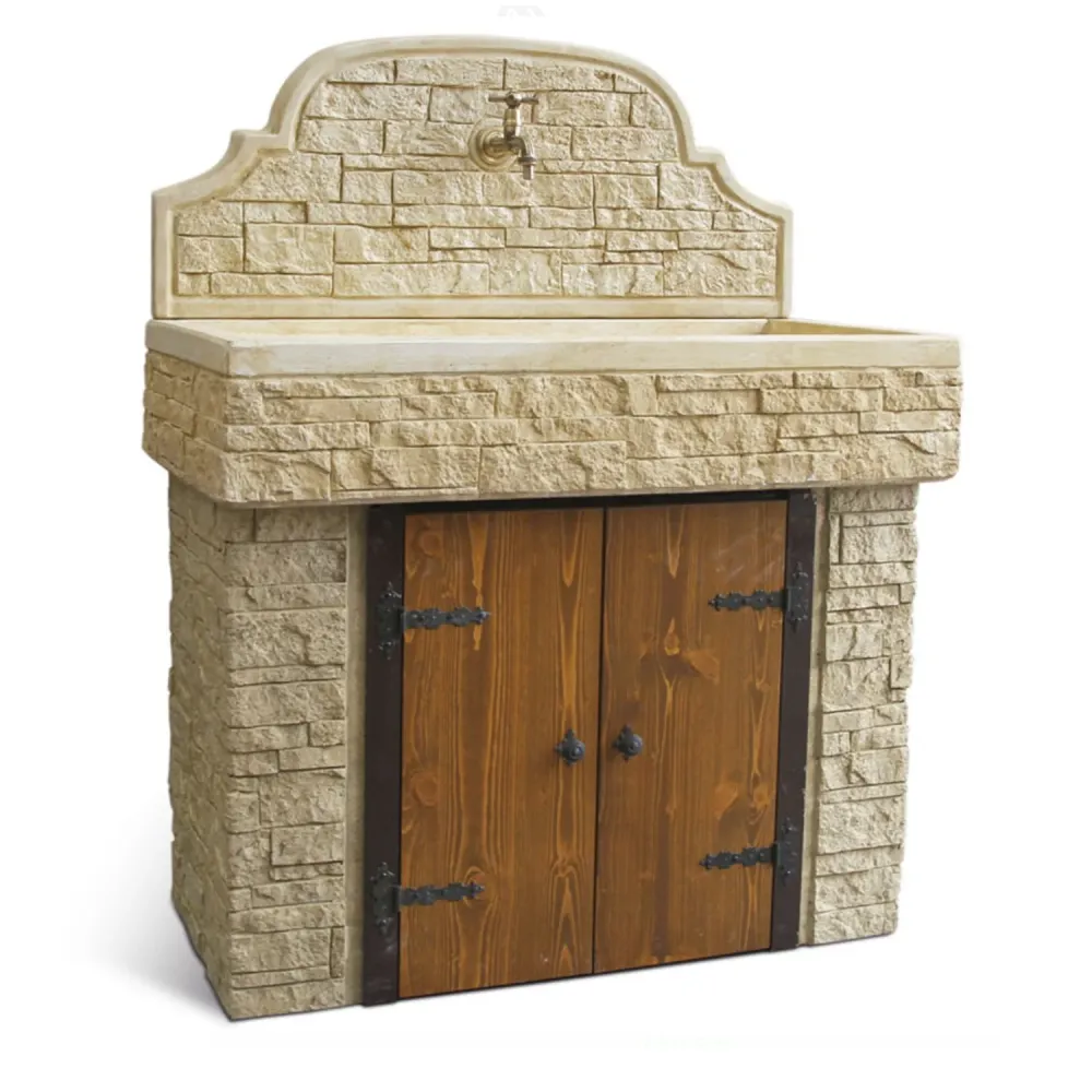 Lavabo de jardín con protector contra salpicaduras y soporte con dos puertas modelo Serapo cm 100 Avellana