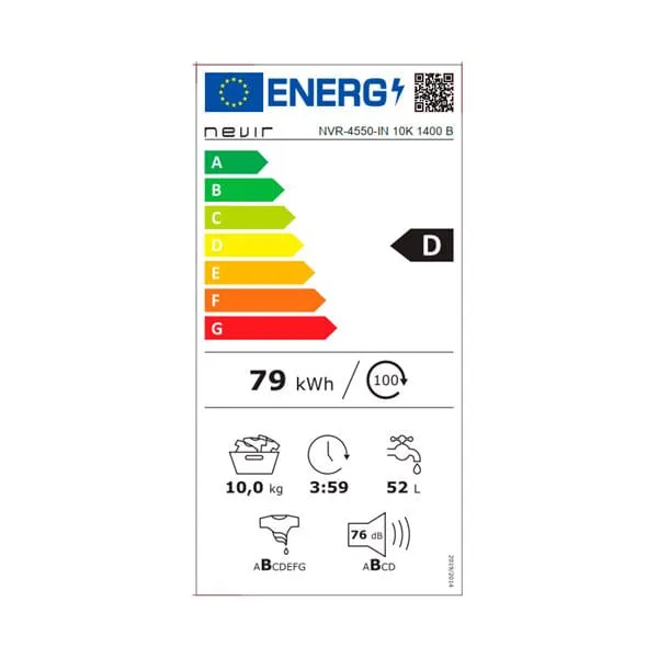Lavadora Nevir Carga Frontal Inverter BLDC 10kg 1200 rpm D