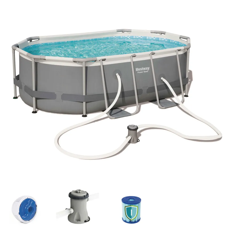 Piscina desmontable tubular Bestway power de acero oval 300x200x84 cm depurado