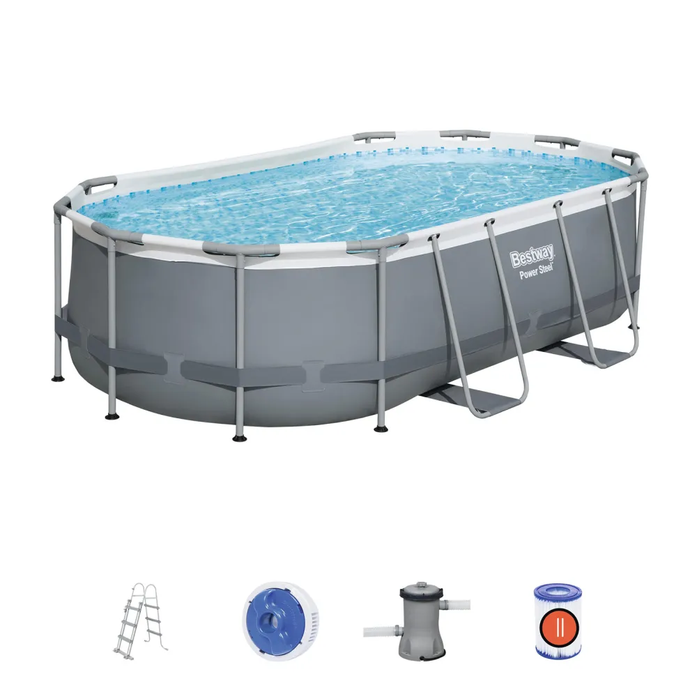 Piscina desmontable tubular Bestway power de acero oval 427x250x100 cm con dep