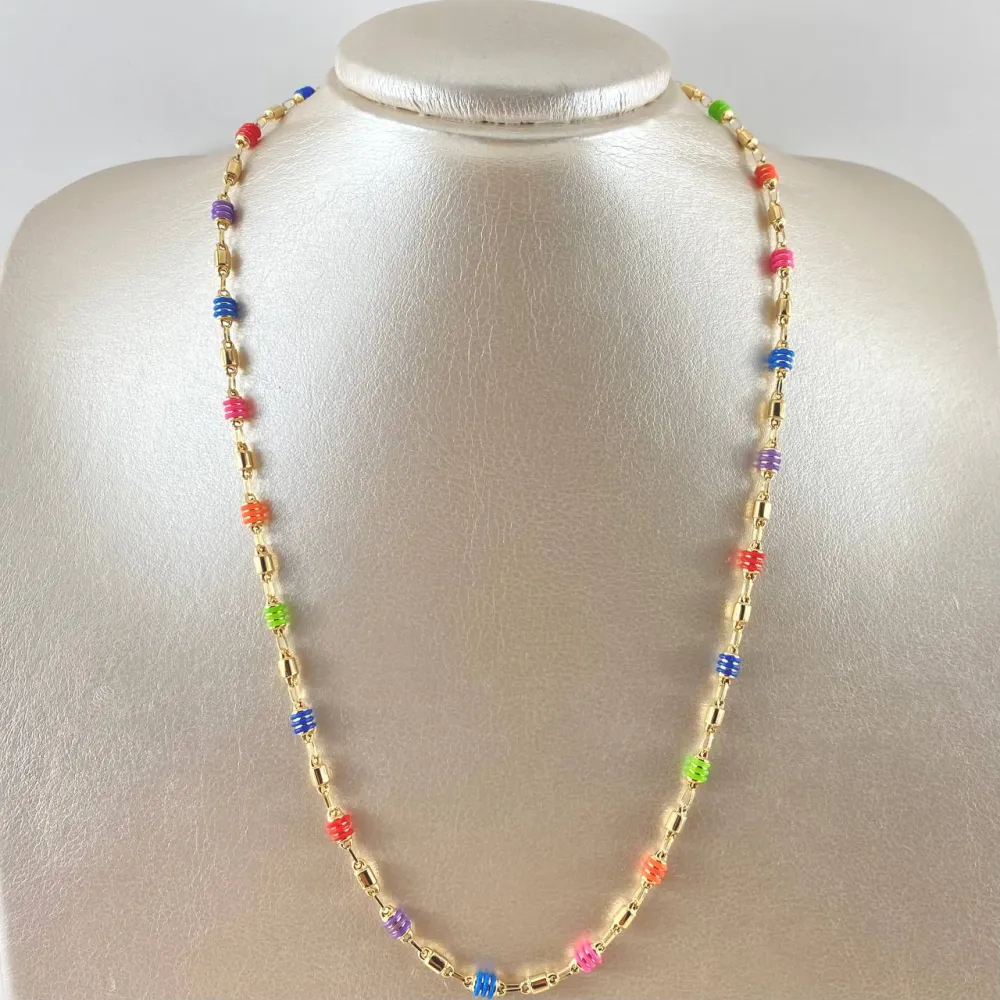 Profesional Certificado Cadena Rustica Barril Liso 7.2gr / 50cm / 3.8mm Cuchos De Colores Oro Amarillo 18K *