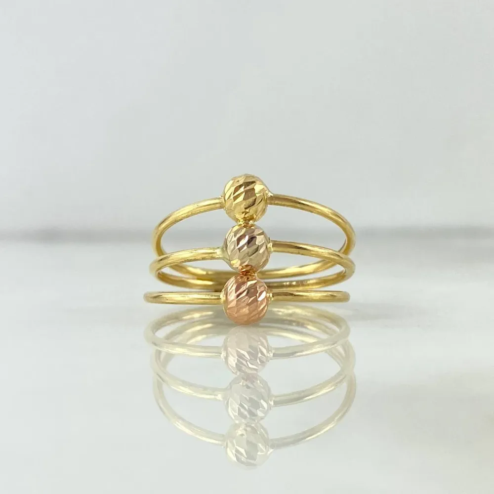 Anillo Tres Aros 1.95gr / T6 / 5mm Bolas Diamantadas Tres Oros para Jardín Zen
