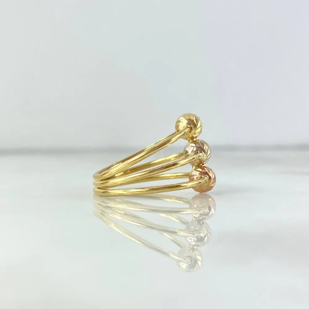Anillo Tres Aros 1.95gr / T6 / 5mm Bolas Diamantadas Tres Oros para Jardín Zen