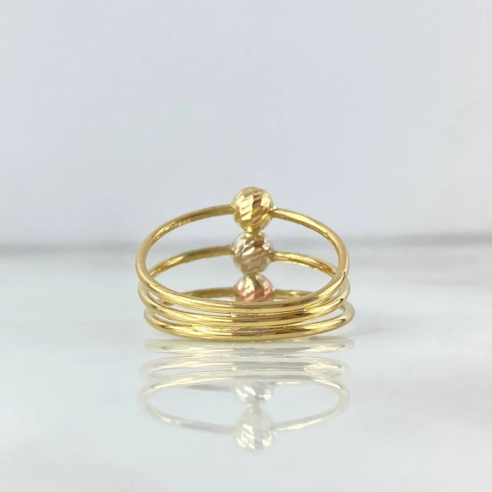 Anillo Tres Aros 1.95gr / T6 / 5mm Bolas Diamantadas Tres Oros para Jardín Zen