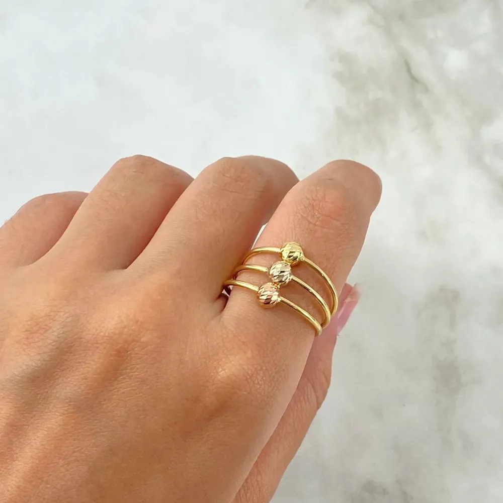 Anillo Tres Aros 1.95gr / T6 / 5mm Bolas Diamantadas Tres Oros para Jardín Zen