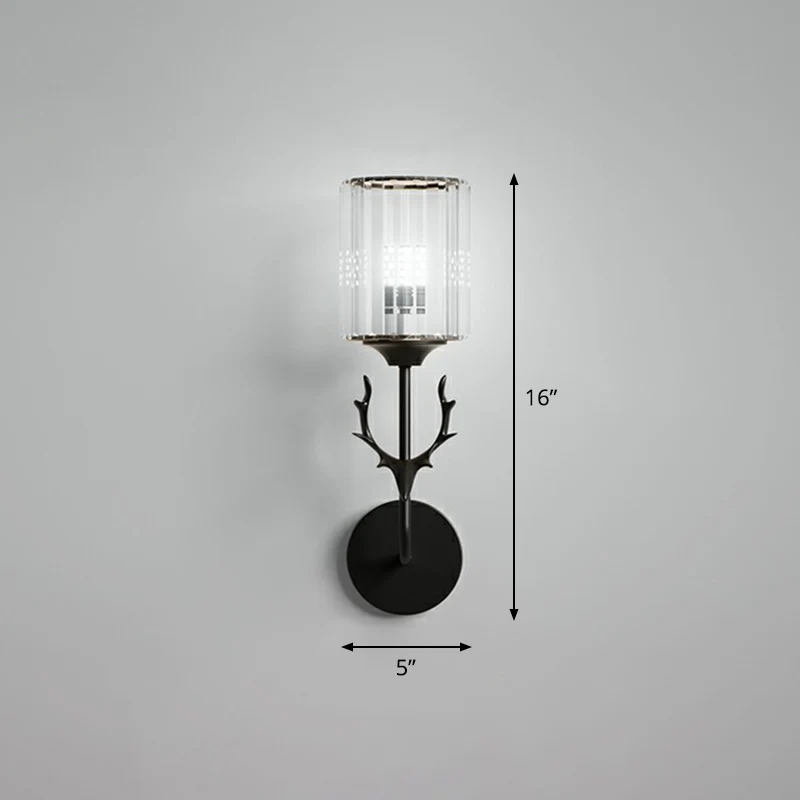 Escultura Decorativa Applique murale cylindrique à prisme en cristal nordique avec décoration en bois de cerf