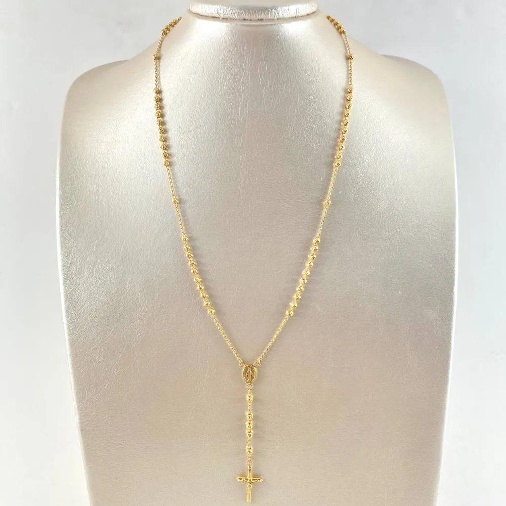 Estatua de Concreto Rosario Virgen Milagrosa 7.15gr / 50cm / 3mm Bolas Diamantadas Oro Amarillo *