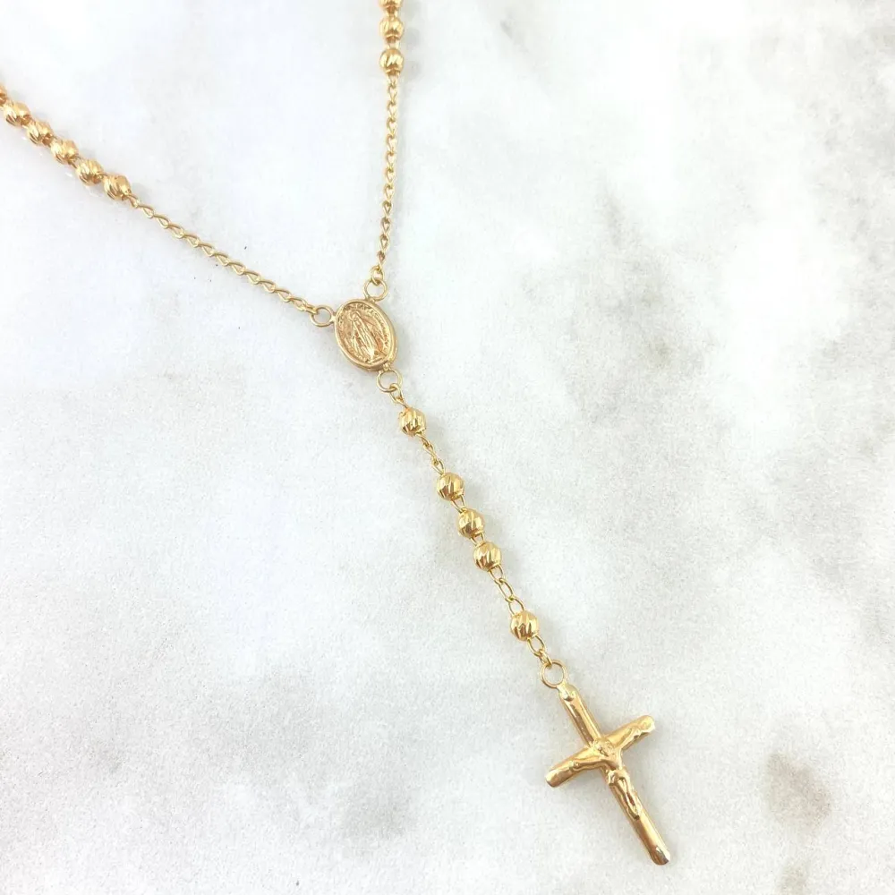 Estatua de Concreto Rosario Virgen Milagrosa 7.15gr / 50cm / 3mm Bolas Diamantadas Oro Amarillo *