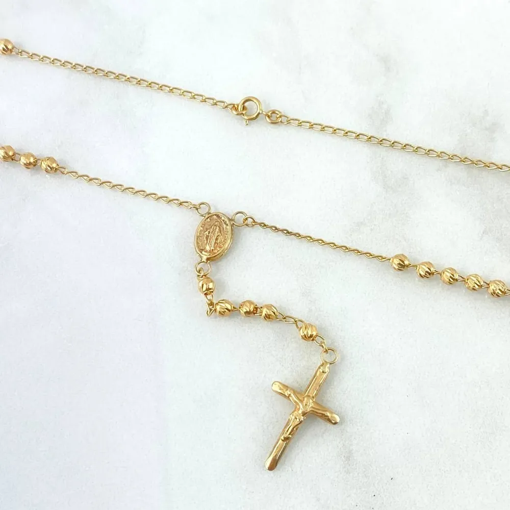 Estatua de Concreto Rosario Virgen Milagrosa 7.15gr / 50cm / 3mm Bolas Diamantadas Oro Amarillo *
