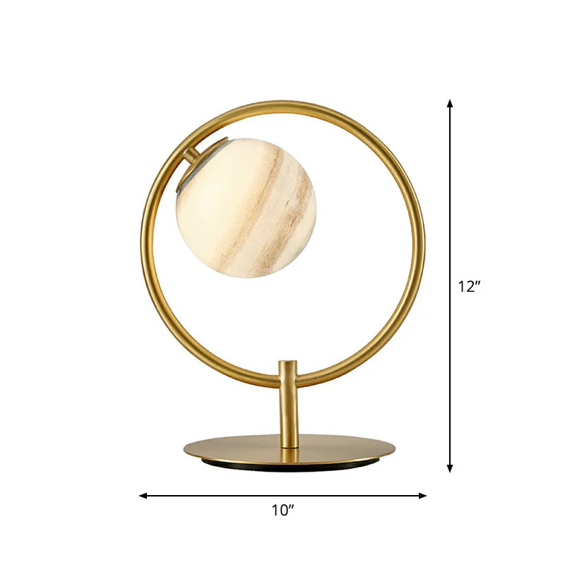 Estatuilla Clásica Lámpara de mesa chapada en oro, sencilla, con bola de cristal opalina, para mesita de noche, para dormi...