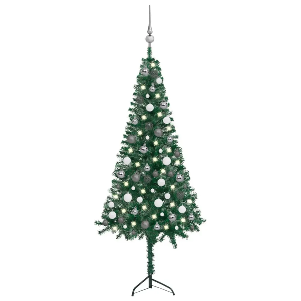 Estatuilla Clásica vidaXL árbol de navidad artificial de esquina LED y bolas verde 150 cm