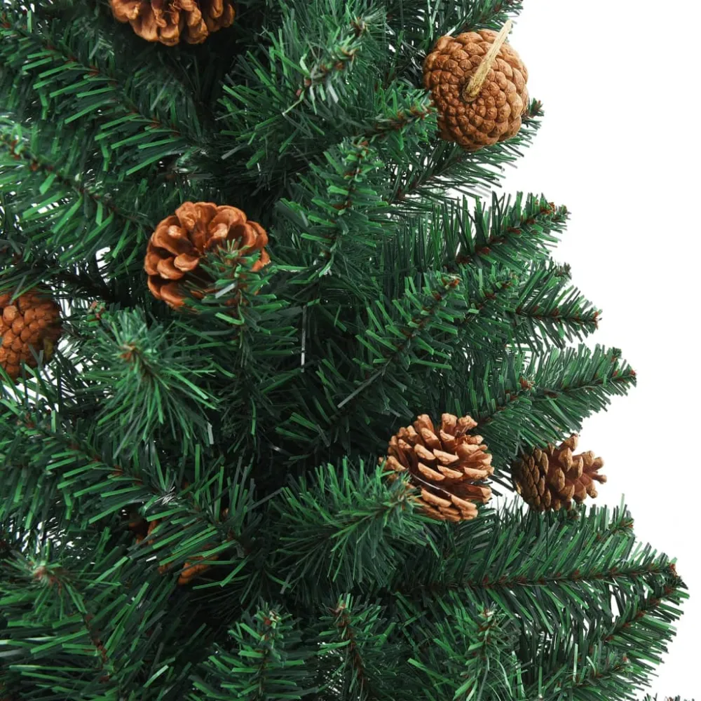 Estatuilla Decorativa de vidaXL árbol de navidad estrecho con luces y bolas verde 210 cm