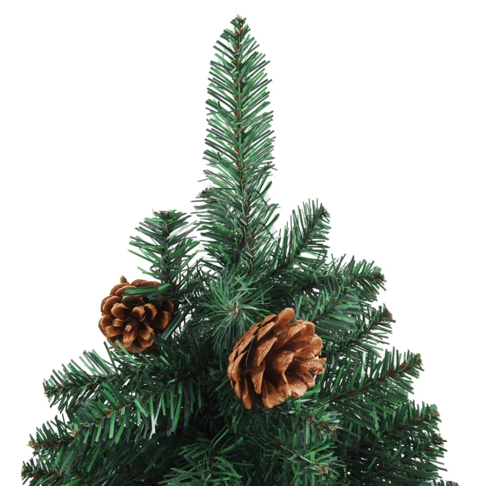 Estatuilla Decorativa de vidaXL árbol de navidad estrecho con luces y bolas verde 210 cm