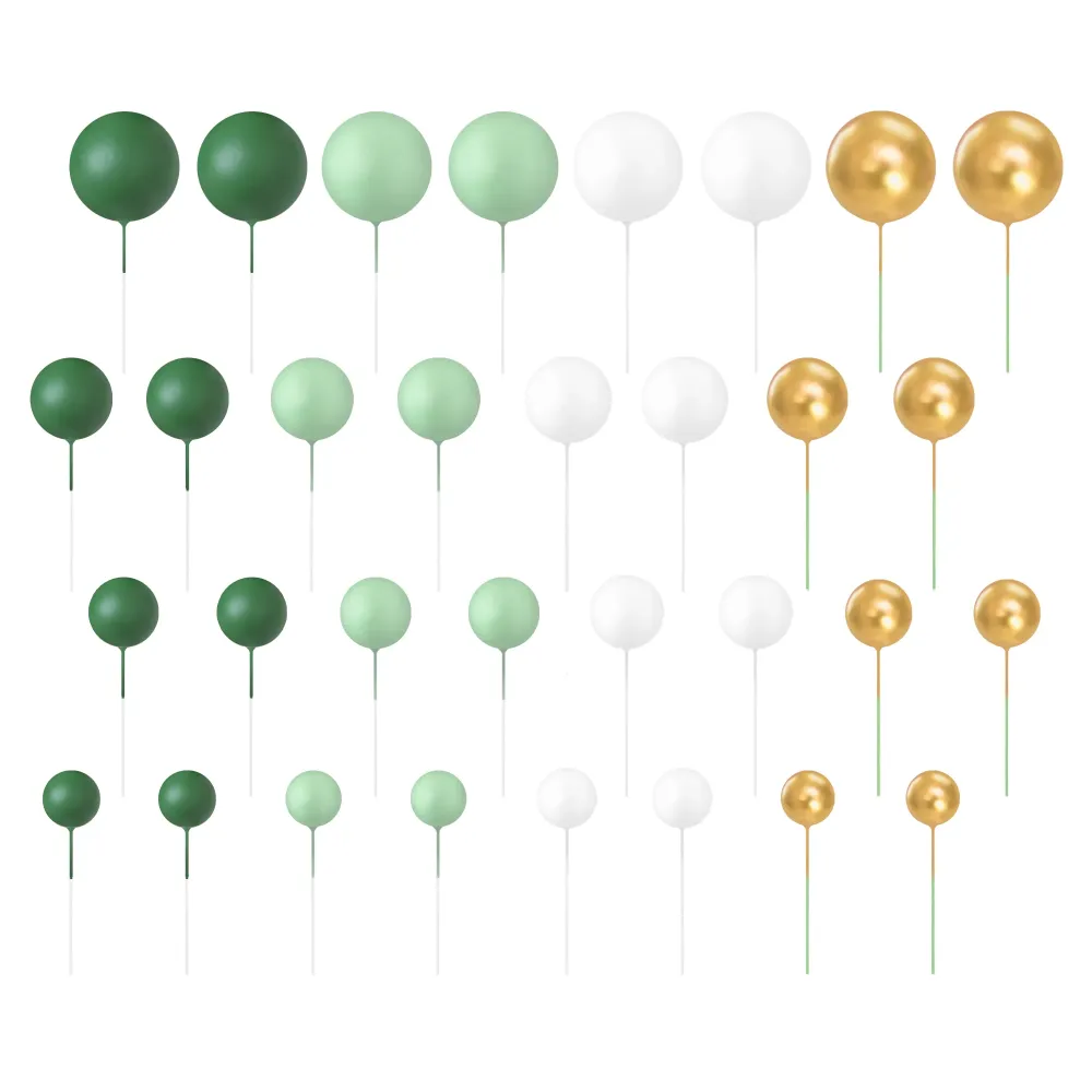 Figura de Exterior Resina Juego de 32 bolas para decorar tartas en menta, verde, dorado y blanco.
