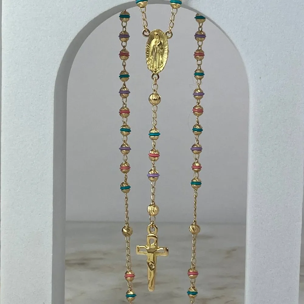Figura de Exterior Resina Rosario Virgen Guadalupe 12.75gr / 50cm / 3,5-4mm Bolas Diamantadas Mate Cauchos Colores Circone...