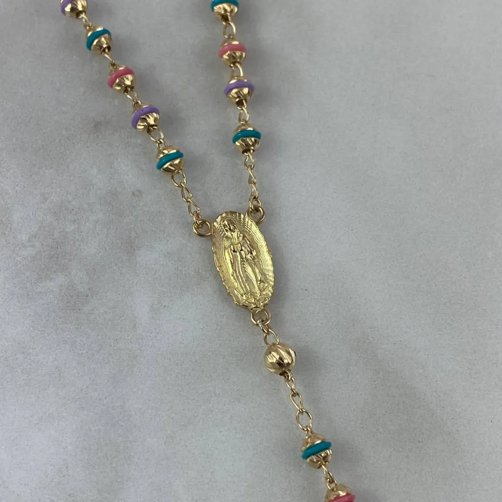 Figura de Exterior Resina Rosario Virgen Guadalupe 12.75gr / 50cm / 3,5-4mm Bolas Diamantadas Mate Cauchos Colores Circone...