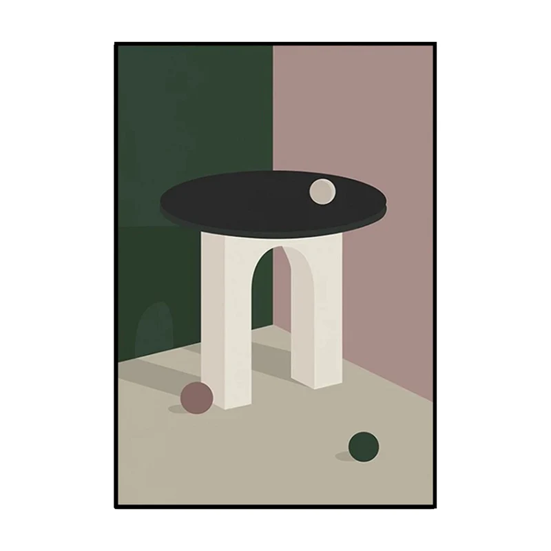 Figura Ornamental Arte de pared de bola y patio para dormitorio, impresión en lienzo de arquitectura en rosa, superficie t...
