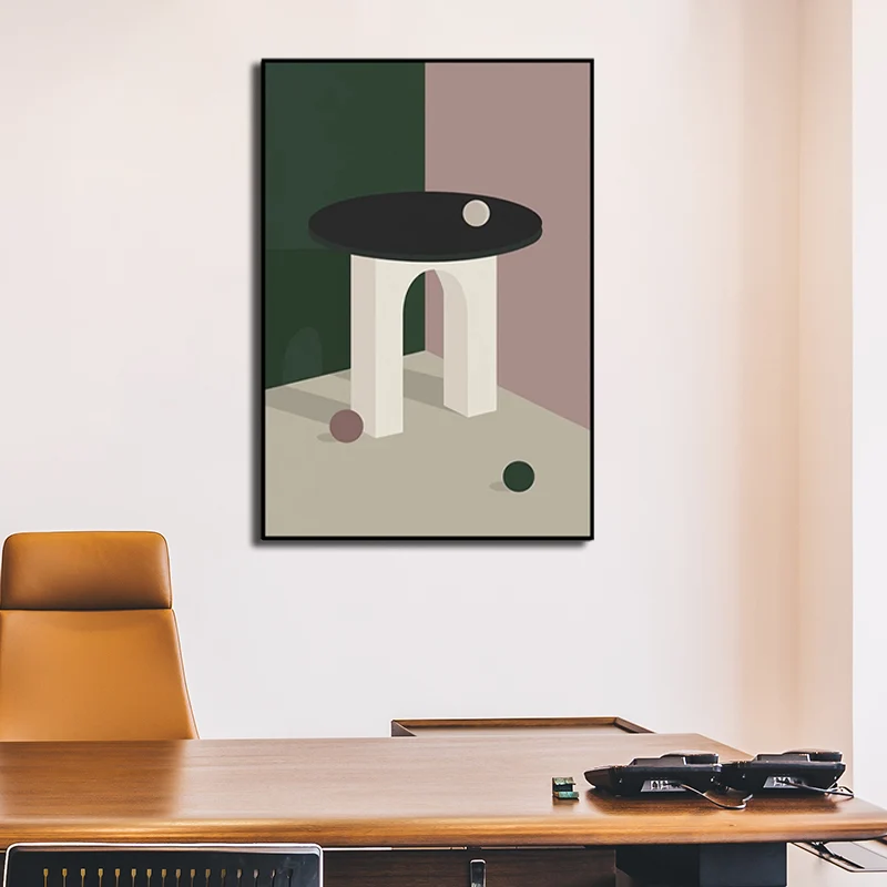 Figura Ornamental Arte de pared de bola y patio para dormitorio, impresión en lienzo de arquitectura en rosa, superficie t...