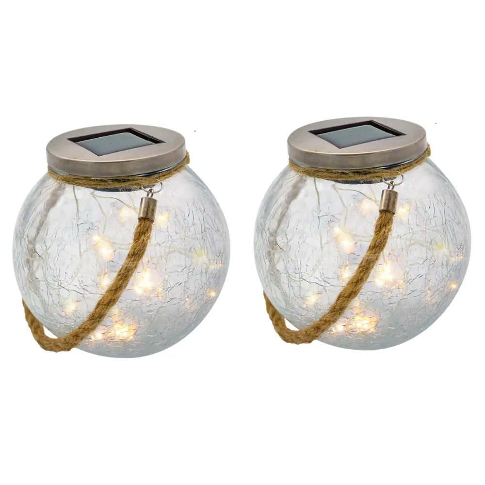 Figura Ornamental Lote de 2 bolas solares h13cm crack ball cord