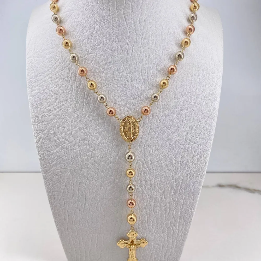 Figura Ornamental Rosario Virgen Milagrosa 20.6gr / 65cm / 7mm-8mm Bolas Lisas Tres Oros &