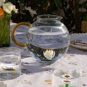 Jarra Globo em Vidro Soprada com Figura de Flor en Resina de Alta Densidad