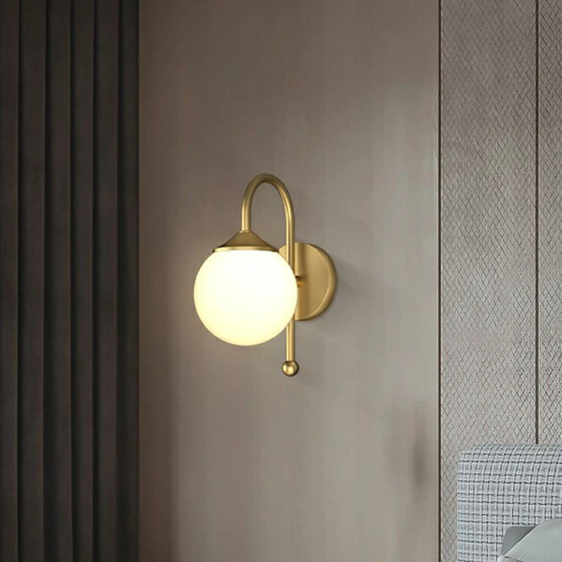 Lámpara de pared LED con bola minimalista, aplique de pared de cristal crema para comedor, color dorado (Hecho Mano) Oro