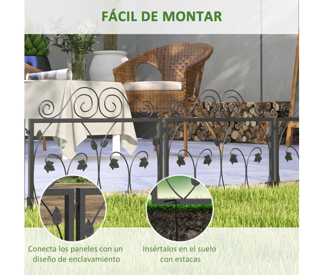 Outsunny Vallas para Jardín Exterior de 4 Paneles 57x47,5 cm Valla Decorativa de Jardín de Acero con Ángulo Ajustable para...