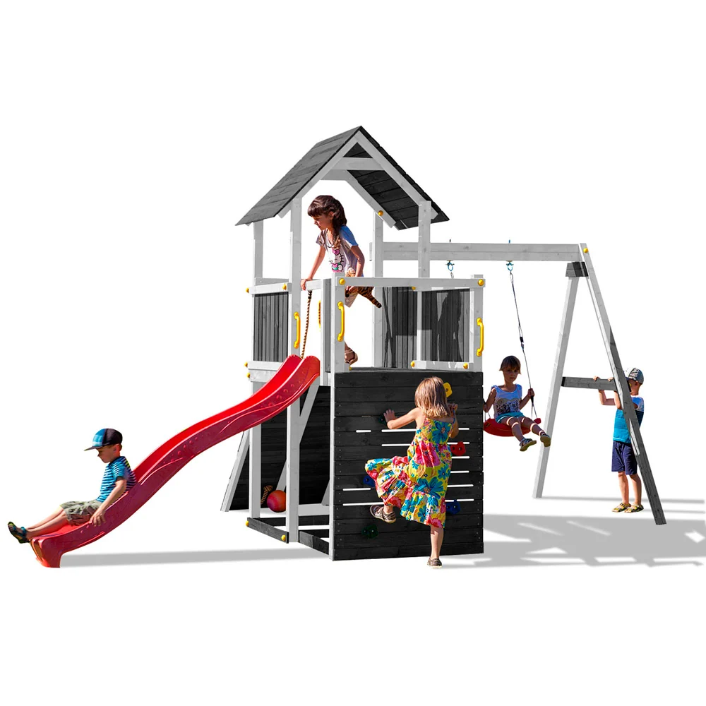Parque infantil Carol 3 cor Cinza Branco com escorrega para Jardín y Patio