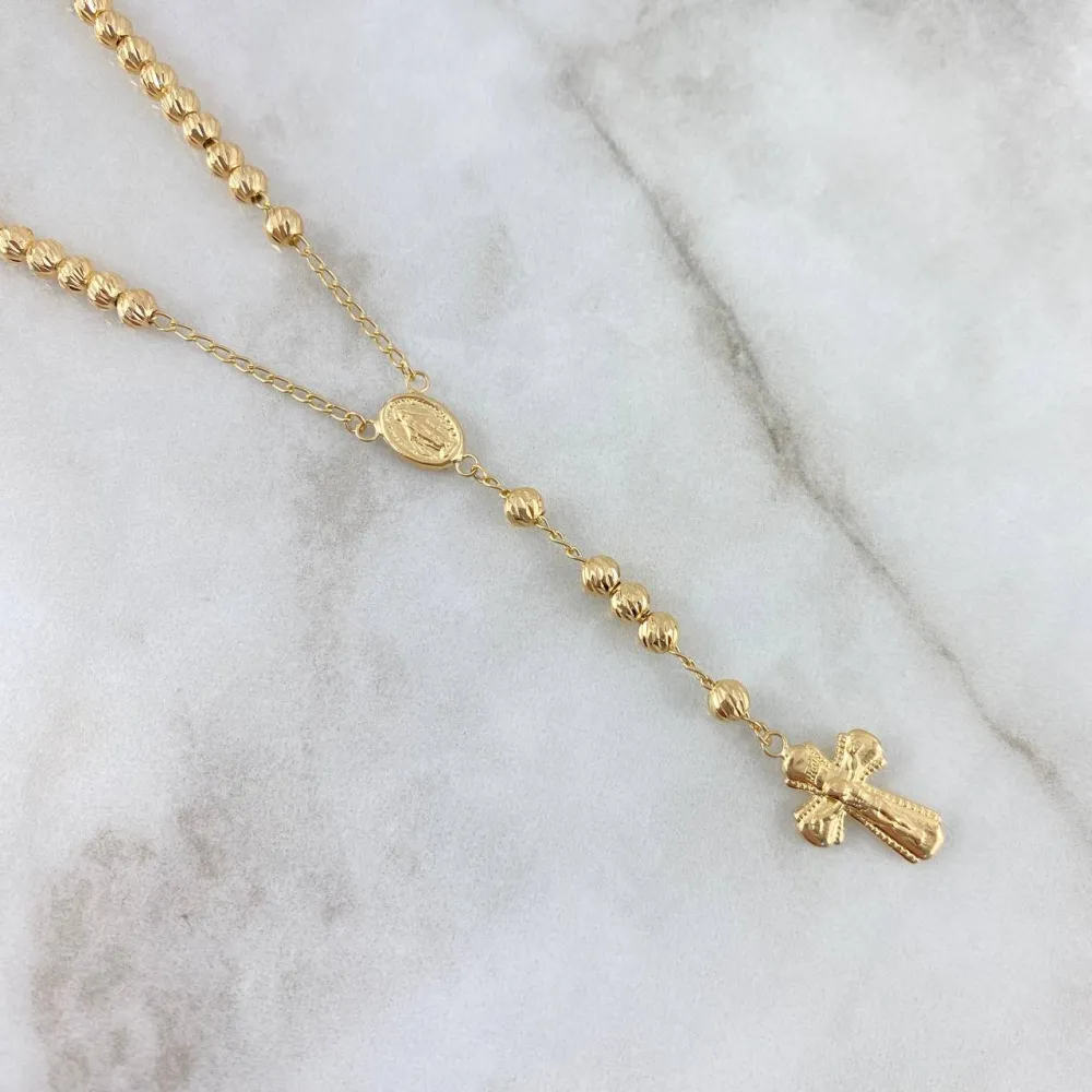 Rosario Virgen Milagrosa 10gr / 50cm / 4mm Bolas Diamantadas Oro Amarillo en Bronce Envejecido