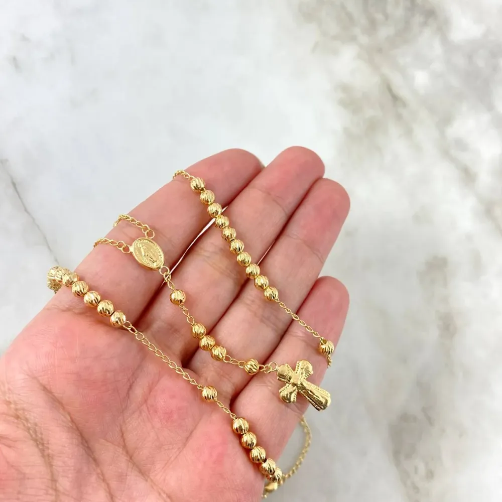 Rosario Virgen Milagrosa 10gr / 50cm / 4mm Bolas Diamantadas Oro Amarillo en Bronce Envejecido