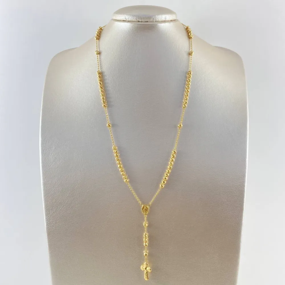 Rosario Virgen Milagrosa 10gr / 50cm / 4mm Bolas Diamantadas Oro Amarillo en Bronce Envejecido