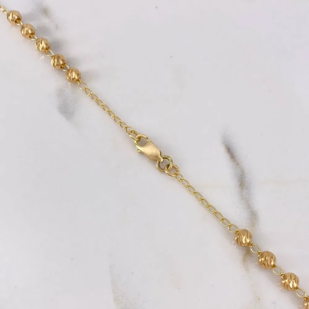 Rosario Virgen Milagrosa 12.5gr / 60cm / 4mm Bola Diamantada Oro Amarillo 18K $ en Bronce Envejecido