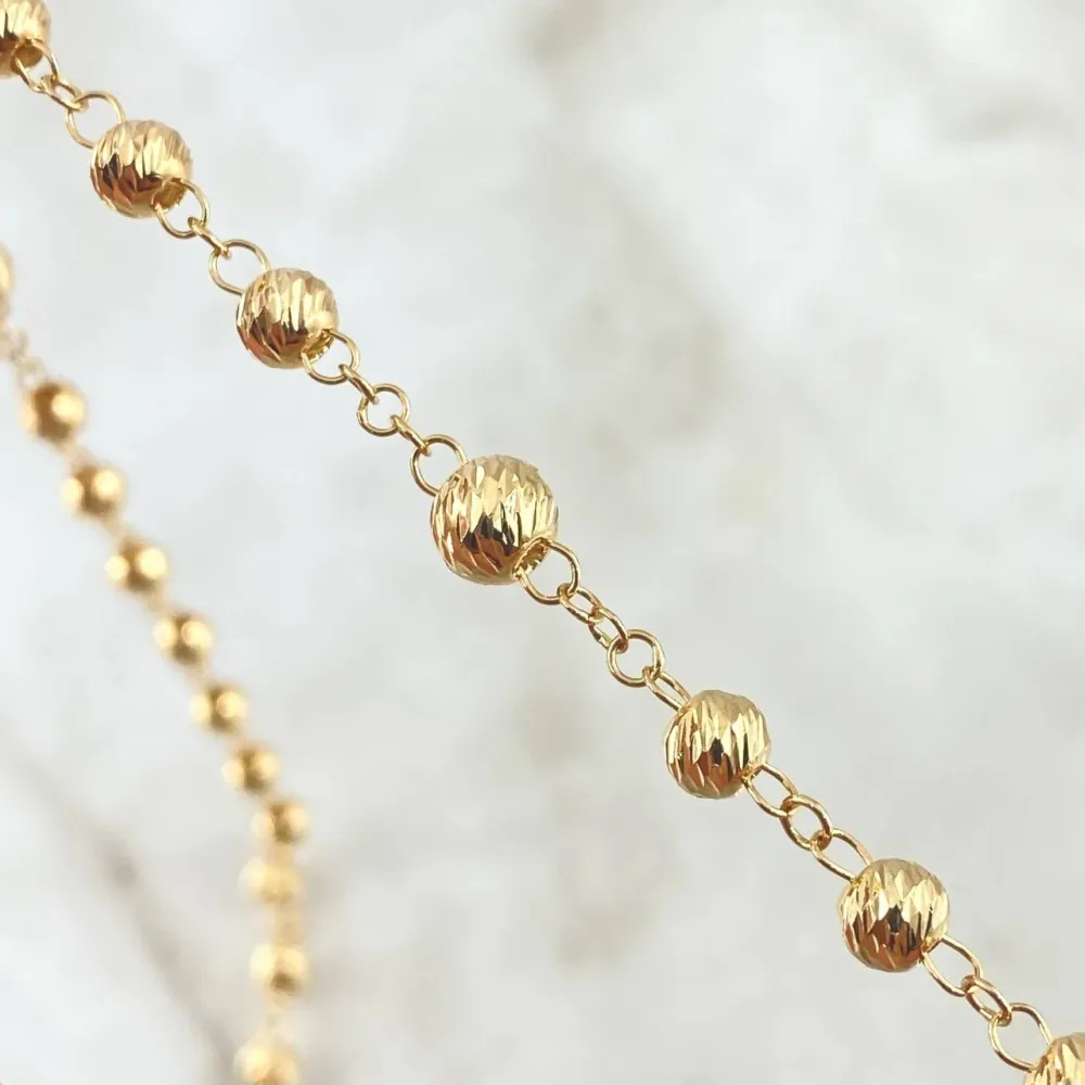 Rosario Virgen Milagrosa 16.5gr / 60cm / 5mm-6mm Bolas Diamantadas Cruz Cristo En Puntas Lisas Oro Amarillo 18K con Base I...