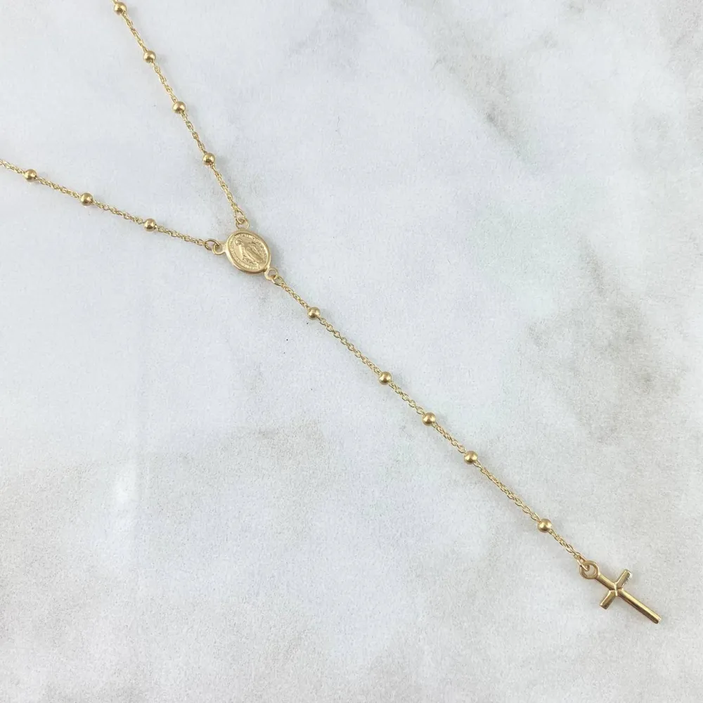 Rosario Virgen Milagrosa 3.05gr / 40cm-42cm / 2mm Bolas Lisas Oro Amarillo +4 con Base Incluida