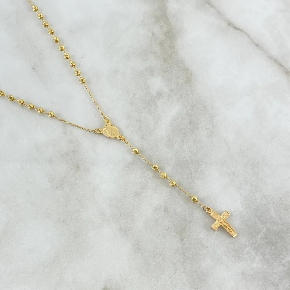 Rosario Virgen Milagrosa 4.1gr / 45cm / 3mm Bolas Diamantadas Oro Amarillo en Resina de Alta Densidad